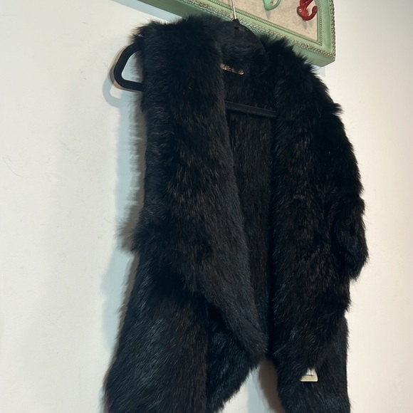 La Fiorentina black rabbit fur open front vest women’s size medium new w tag top - Picture 2 of 6